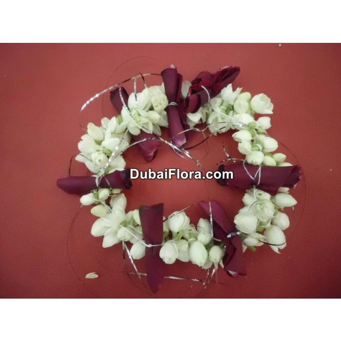 Jasmine Kangan Bracelets with Red Rose Petals – 2 Pieces (Traditional Indian & Pakistani Wedding Accessory