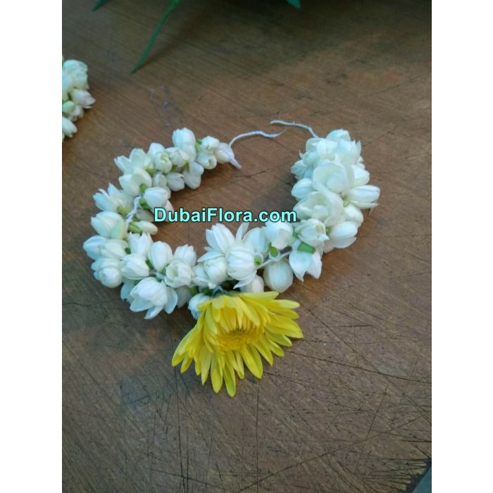 Fresh Jasmine Kangan Bracelet with Yellow Chrysanthemum (2 Pieces)