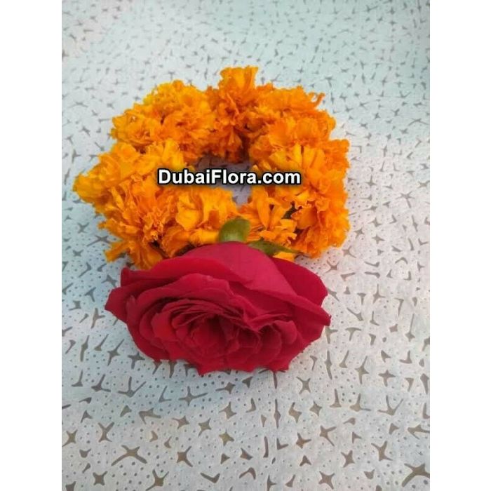 Fresh Marigold & Rose Kangan Bracelet – 2 pieces for Weddings & Celebrations in Dubai