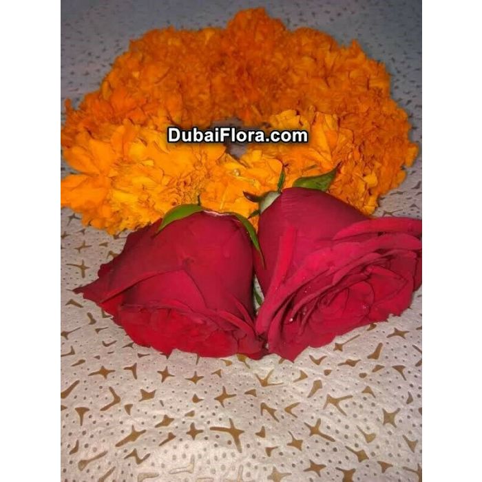 Fresh Marigold & Rose Kangan Bracelet – 2 pieces for Weddings & Celebrations in Dubai