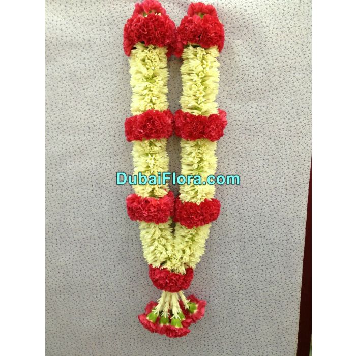 Wedding Garland – 30-Inch Tuberose & Red Carnation Fresh Flower Garlands