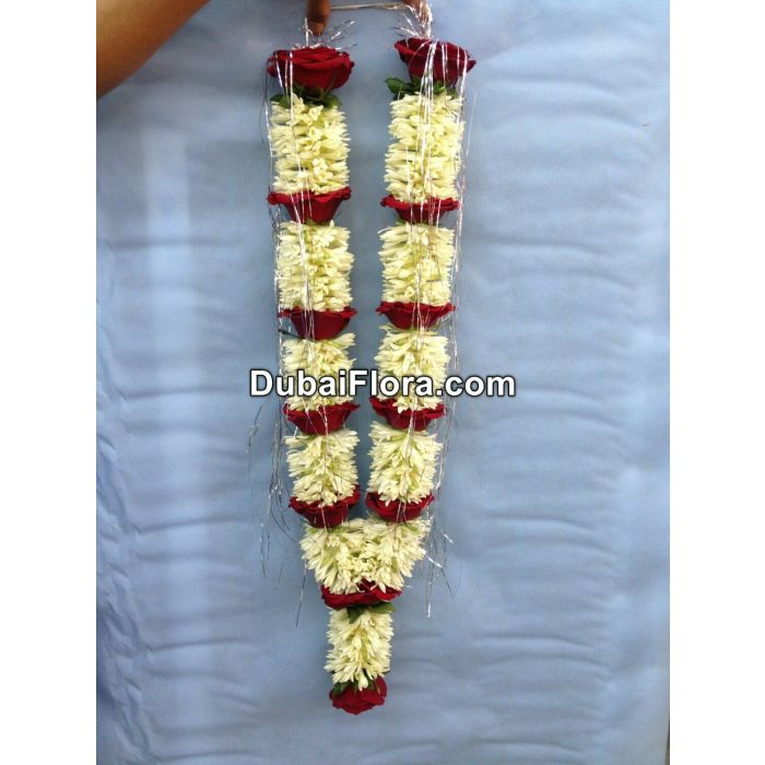 Fresh Flower Garland Of Tuberoses & Fresh Red Roses 30 Inches