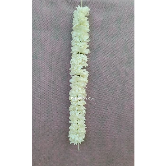White Chrysanthemum Flower String – 1 Meter (Fresh Garland for Ceremonies & Decoration)