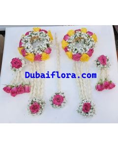 Bridal Jewelry Set with Pink, Yellow baby  Roses &amp; Gypsophila
