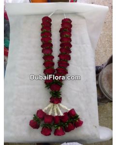 Fresh Red Roses &amp; Green Leaves Garland – 30 Inches
