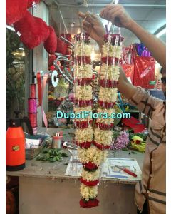 Fresh Tuberoses and Red Roses Garland (30 Inches)