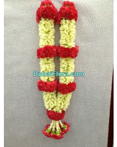 Wedding Garland – 30-Inch Tuberose & Red Carnation Fresh Flower Garlands