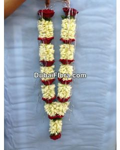 Fresh Flower Garland Of Tuberoses & Fresh Red Roses 30 Inches