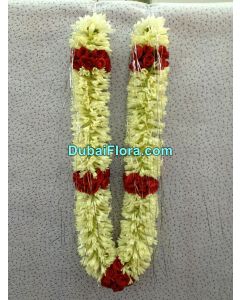 Tuberose and Baby Red Roses Garland Fresh, 30 Inches