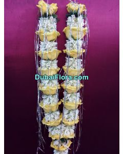 Fresh Yellow Roses and Tuberose Garland – 30 Inches