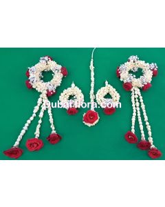 Bridal Set With Red baby Roses &amp; Gypsophilia &amp; fresh flower  Tassel 