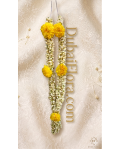 Fresh Jasmine &amp; Yellow Marigold Garland 24 Inch – Haar Mala for Weddings Dubai