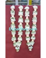 24-inch Pair fresh flower garland with gypsophila (baby's breath), white chrysanthemums, and peach roses