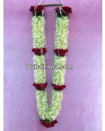 Fresh Tuberose and Red Roses Garland, 30 Inches