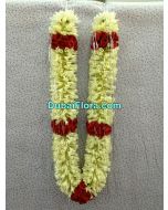 Tuberose and Baby Red Roses Garland Fresh, 30 Inches